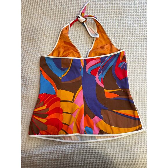 Trina Turk Multicolor Floral Mid Century Modern Boho Style Retro Halter Size 6 - Picture 2 of 11